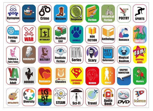 Genre book spine labels for - book,